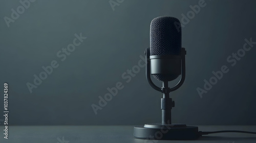 Sleek Microphone Mockup on a Gray Backdrop for Podcast Designs  -