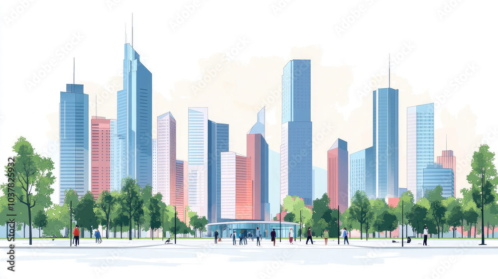 Fototapeta premium Skyscrapers and exhibition hall facades in the city