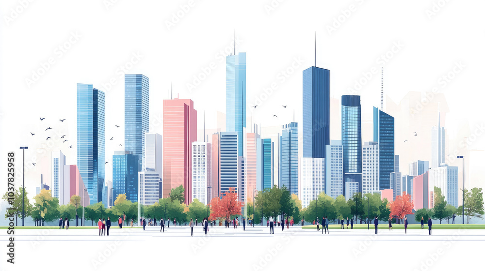 Obraz premium Skyscrapers and exhibition hall facades in the city