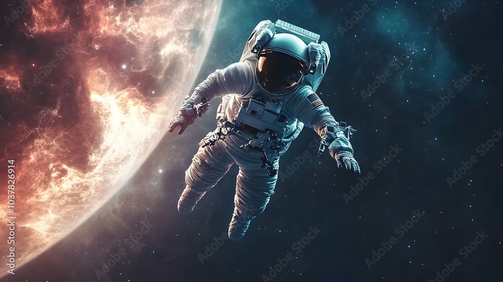 Spaceman and planet, human in space concept. Spaceman and planet, human in space concept.