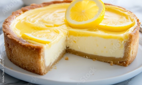 lemon cheesecake with lemon curd swirls a zesty and creamy, Generative AI