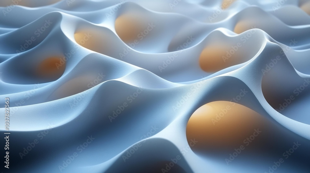 Obraz premium Smooth undulating fabric-like surface with soft lighting and rounded shapes creating a serene abstract landscape.. Generative AI