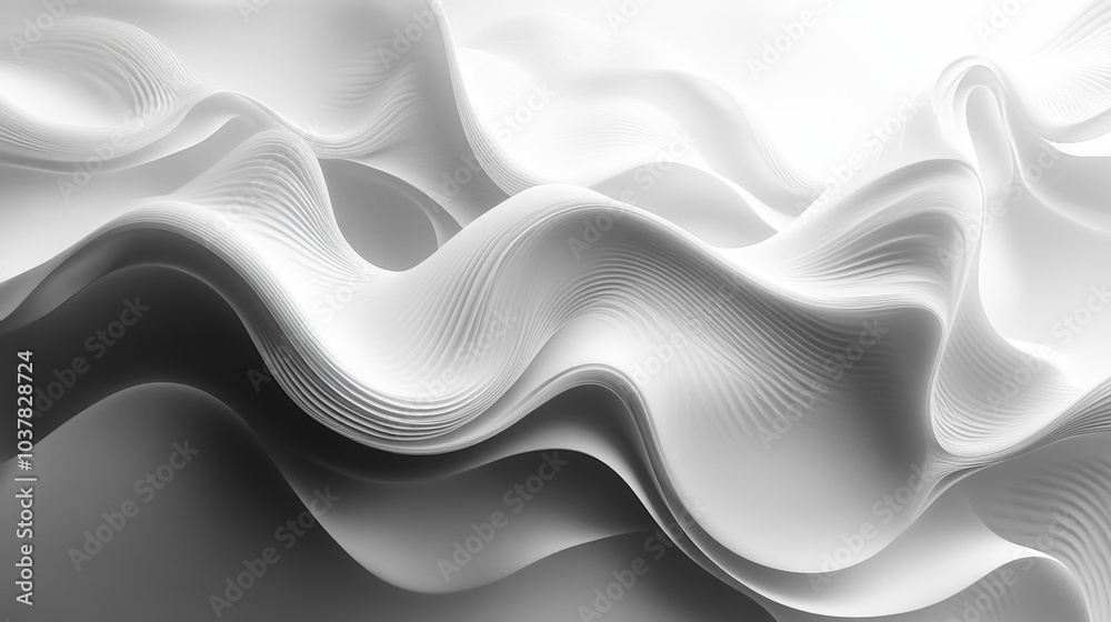 Abstract white flowing texture with smooth wave-like curves and minimalistic design perfect for modern backgrounds. Generative AI Abstract white flowing texture with smooth wave-like curves and minimalistic design perfect for modern backgrounds. Generative AI
