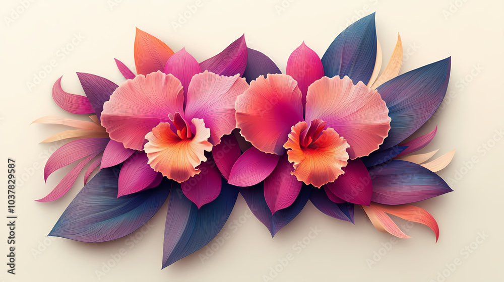 Fototapeta premium Cattleya Orchids logo 3d vector papercut