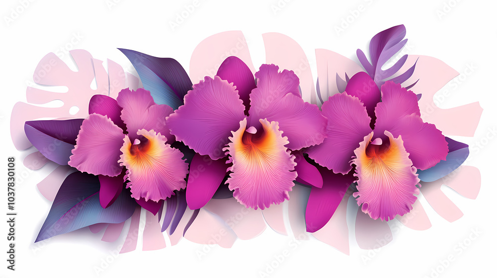 Fototapeta premium Cattleya Orchids logo 3d vector papercut