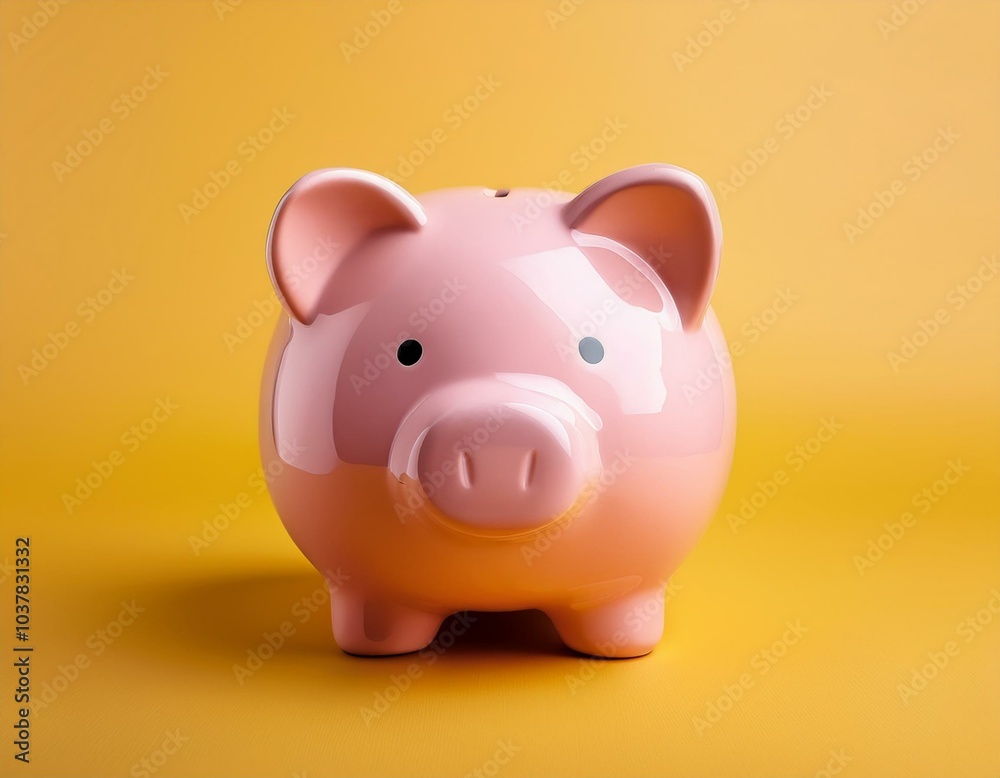 piggy bank on light yellow background piggy bank on light yellow background