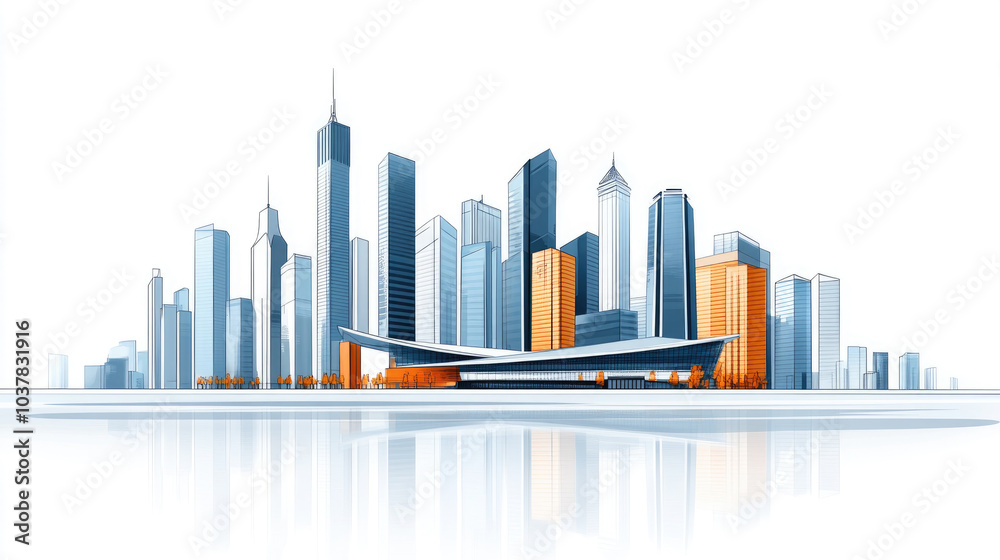 Skyscrapers and exhibition hall facades in the city Skyscrapers and exhibition hall facades in the city