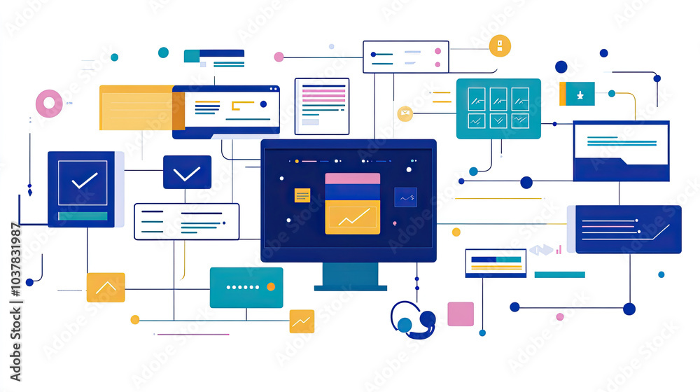 Network connection of various items, concept of interconnected technology Network connection of various items, concept of interconnected technology