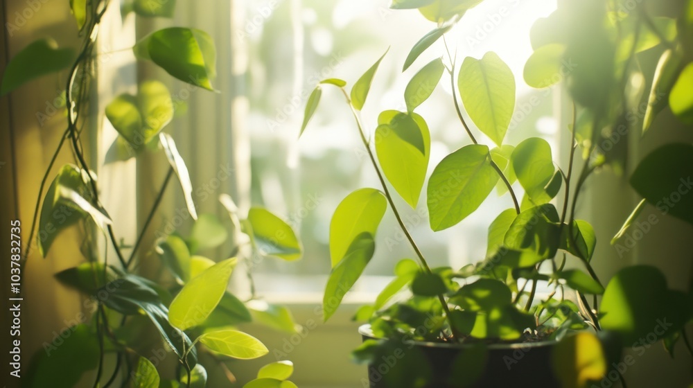 Sunlight Through Window Illuminating Plant Sunlight Through Window Illuminating Plant