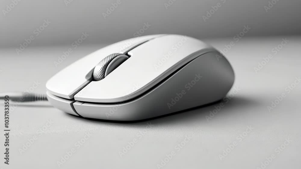 A white computer mouse sits on a white desk, ready to be used A white computer mouse sits on a white desk, ready to be used
