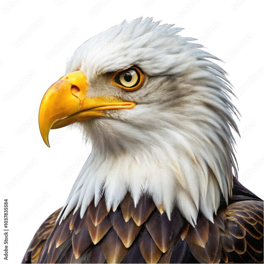 Obraz premium Bald eagle portrait side view isolated on transparent background