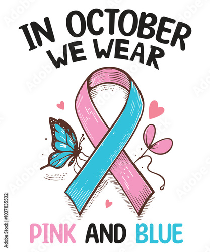 In October we wear pink and blue pumpkin autumn T-Shirt design vector, angel daddy, angel support gifts, raise pregnancy infant loss awareness, miscarriage t-shirt, wear blue pink pregnancy loss,