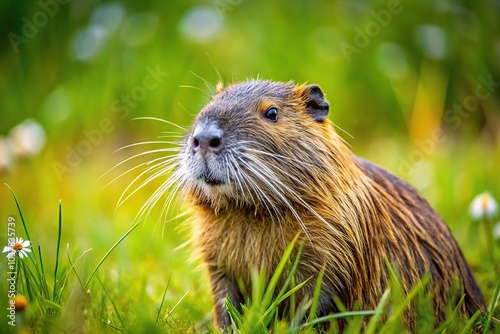 Close-Up of a Nutria, Red Muskrat, and Beaver in the Meadow