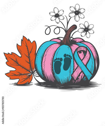 pink and blue pumpkin autumn baby feet print T-Shirt design vector, angel daddy, angel support gifts, raise pregnancy infant loss awareness, miscarriage t-shirt, wear blue pink pregnancy loss, infant 