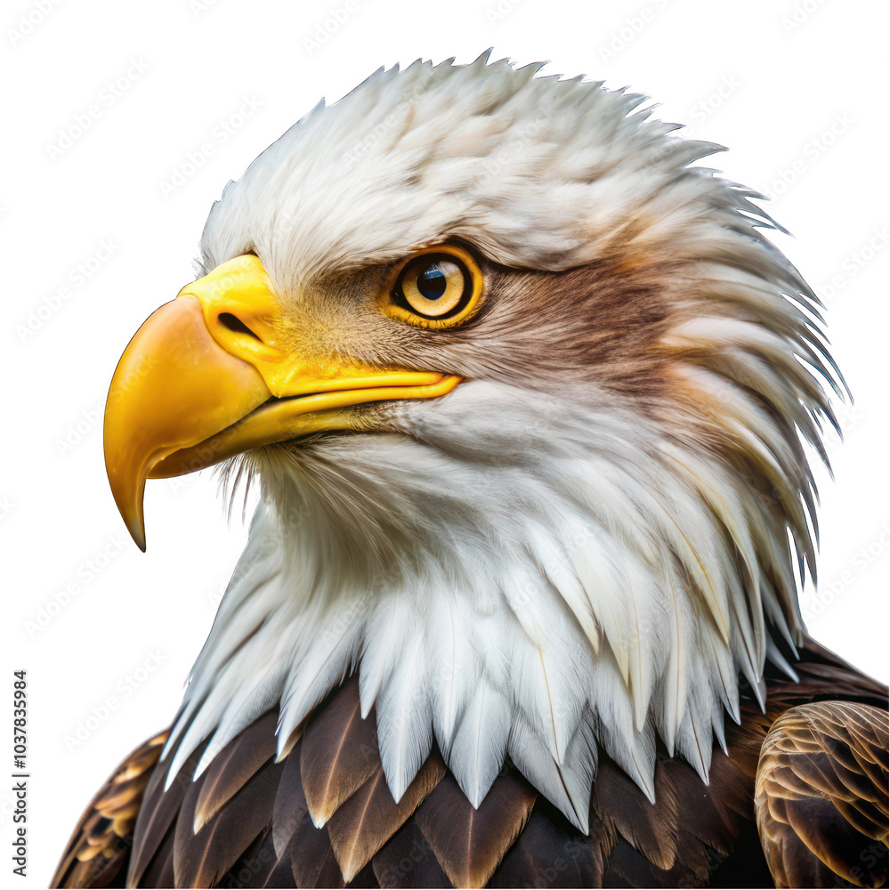 Obraz premium Bald eagle portrait side view isolated on transparent background