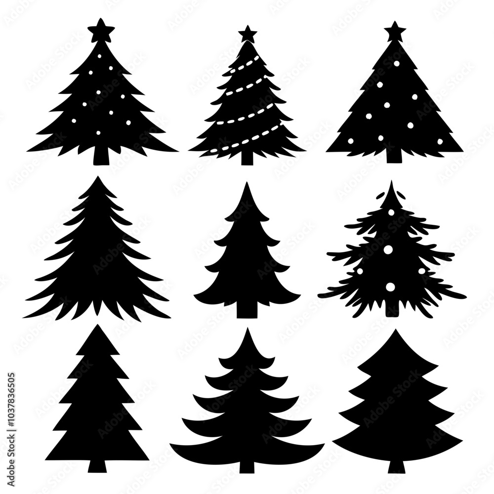 Deferent Christmas trees icon set black silhouettes vector illustration Deferent Christmas trees icon set black silhouettes vector illustration