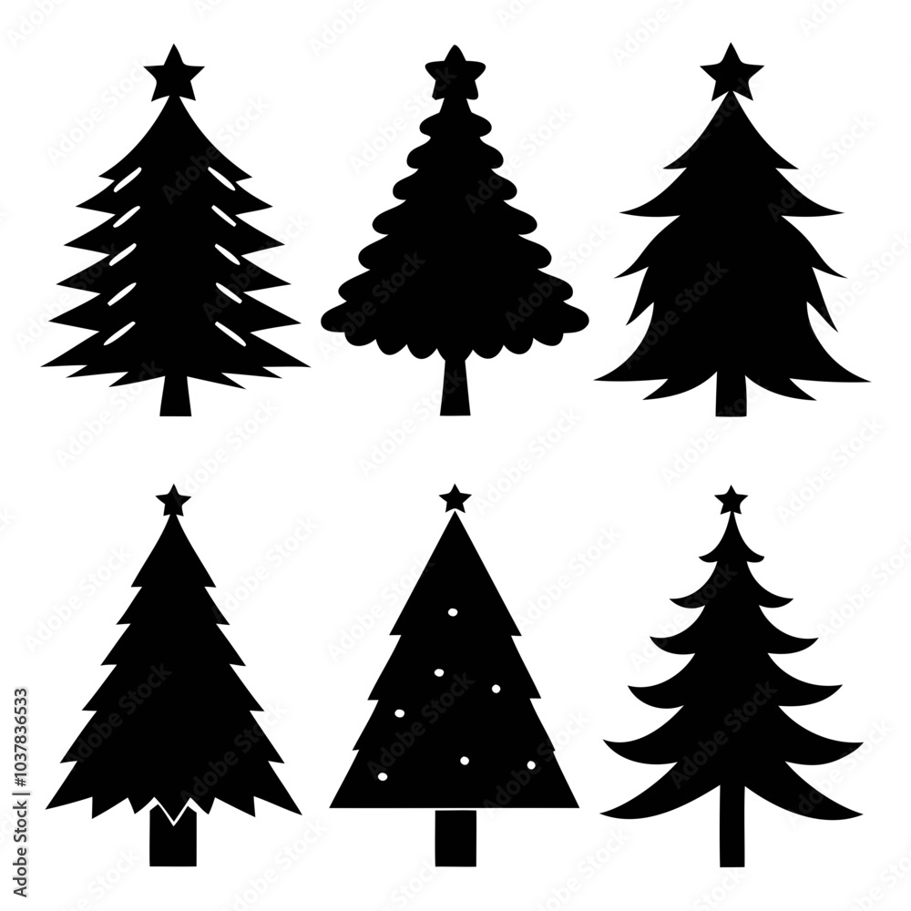 Fototapeta premium Deferent Christmas trees icon set black silhouettes vector illustration