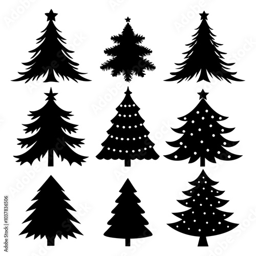 Deferent Christmas trees icon set black silhouettes vector illustration