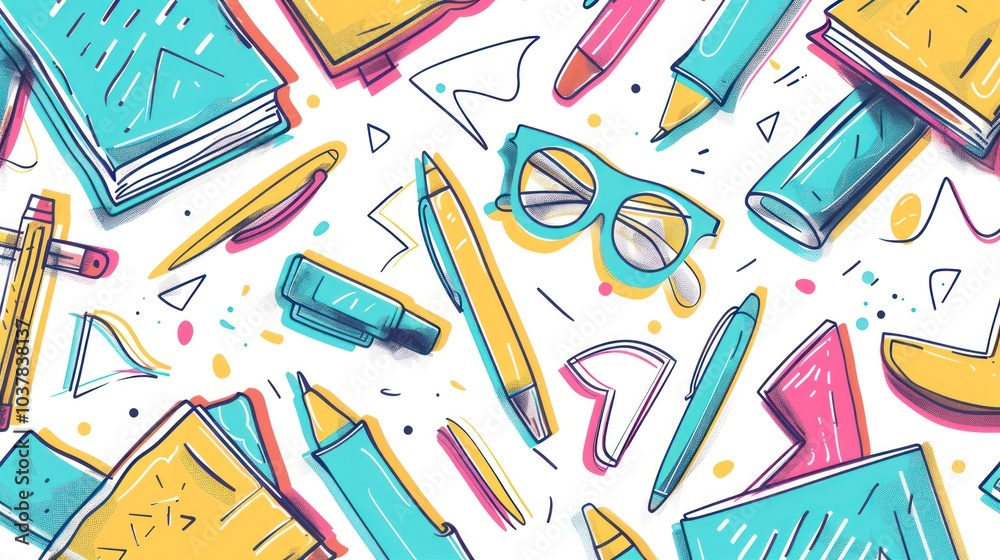 Colorful Pattern of School Supplies Colorful Pattern of School Supplies