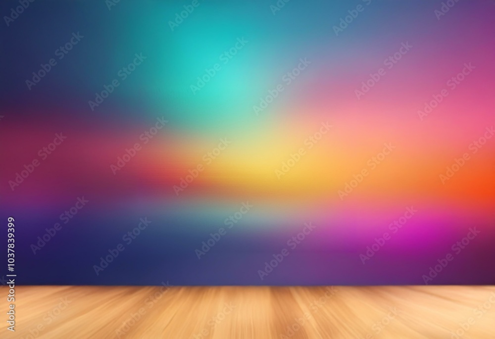 A blurred background of rainbow colors and a wood floor in the foreground. A blurred background of rainbow colors and a wood floor in the foreground.