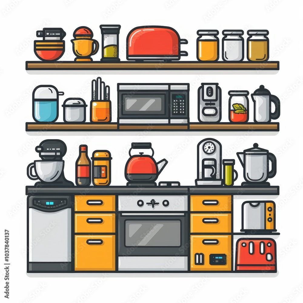 Kitchen Appliances Illustration Cartoon Style Design
