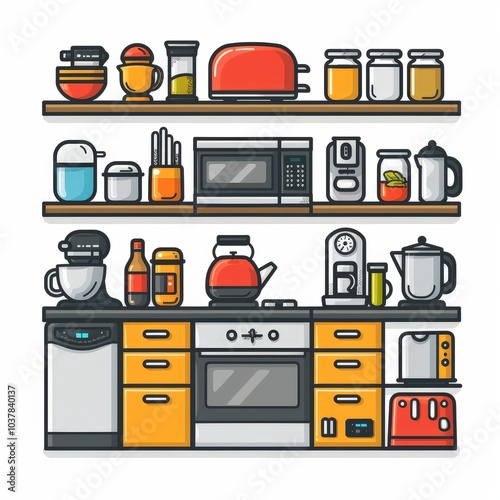Obraz na płótnie Kitchen Appliances Illustration Cartoon Style Design w salonie