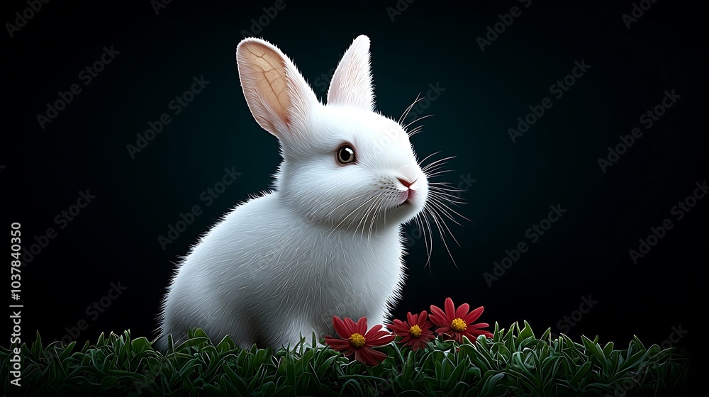 A one-legged rabbit resting on a meadow surrounded by blooming wildflowers, the vibrant colors of nature contrasting with the soft, white fur of the rabbit, creating a serene and peaceful scene, A one-legged rabbit resting on a meadow surrounded by blooming wildflowers, the vibrant colors of nature contrasting with the soft, white fur of the rabbit, creating a serene and peaceful scene,
