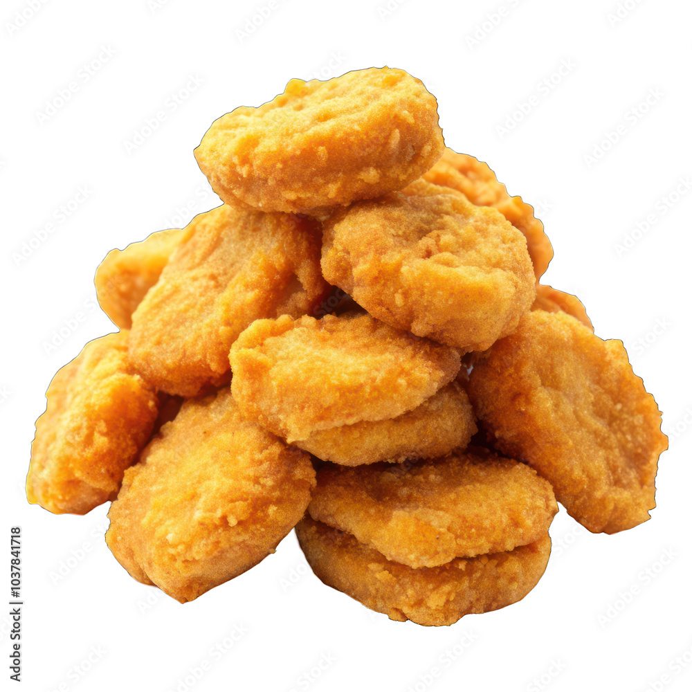Chicken nuggets pile close up isolated on transparent background Chicken nuggets pile close up isolated on transparent background