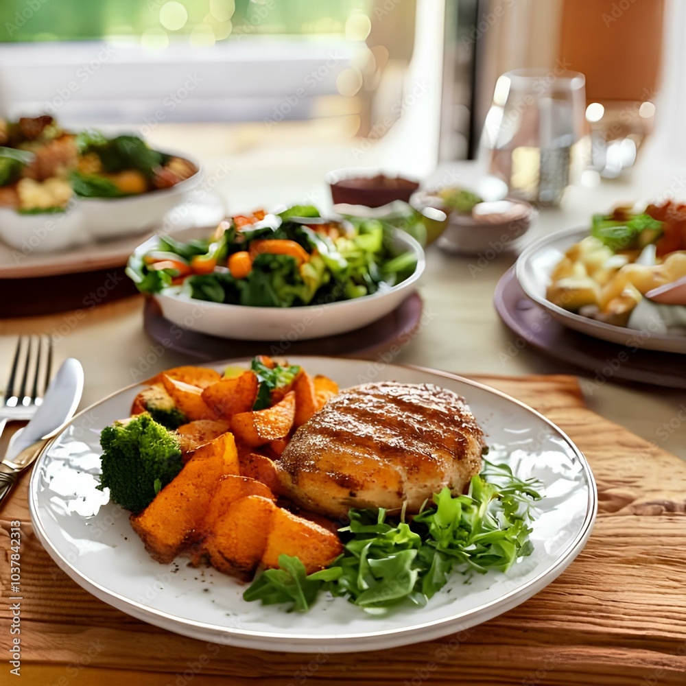 Grilled chicken with roasted sweet potatoes and fresh leafy greens elegantly plated for brain function and mental clarity
Grilled chicken with roasted sweet potatoes and fresh leafy greens elegantly plated for brain function and mental clarity