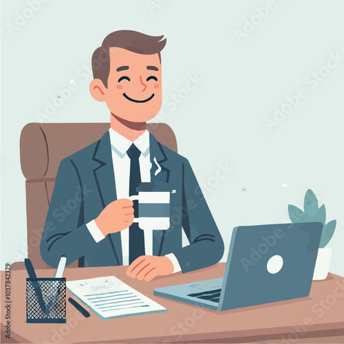 illustration of a boss sitting at a deskcelebrating National Boss Day