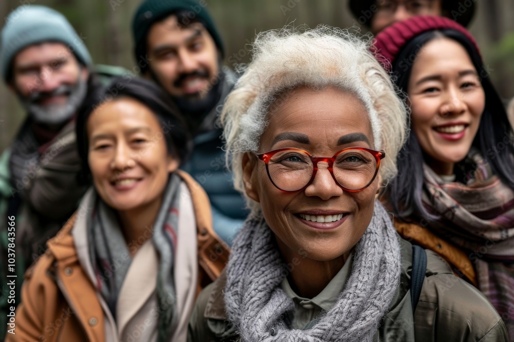 Portrait of happy senior asian woman with group of friends outdoors Portrait of happy senior asian woman with group of friends outdoors