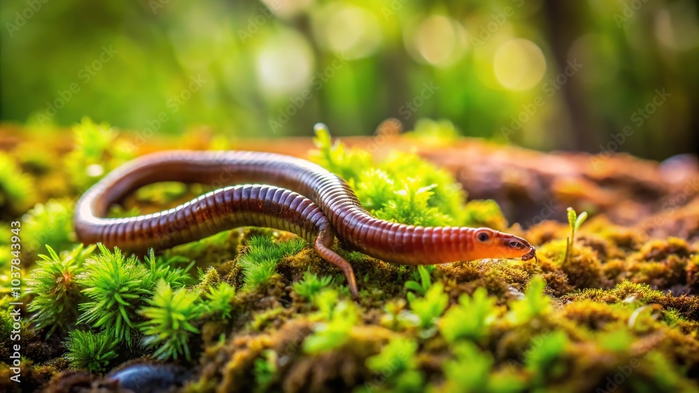 Close-up of earthworm crawling on mossy ground Close-up of earthworm crawling on mossy ground