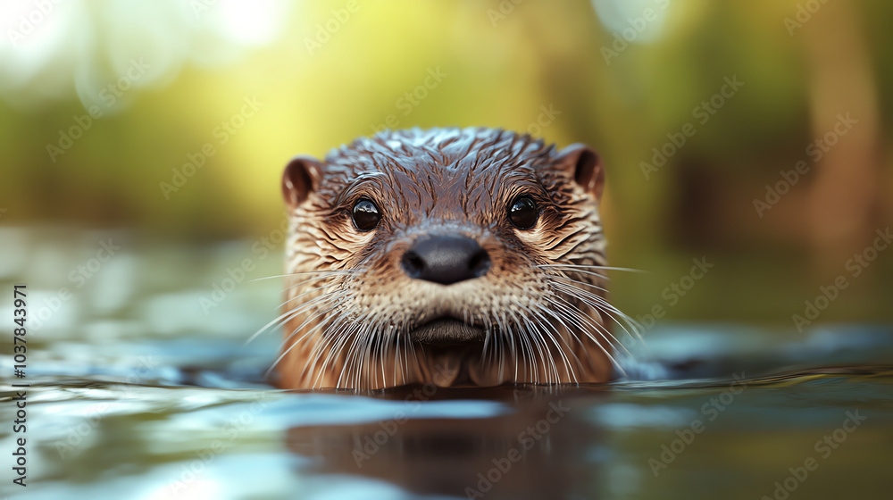 A close-up portrait of a curious otter emerging from the water, showcasing its playful expression and wet fur against a blurred natural background. A close-up portrait of a curious otter emerging from the water, showcasing its playful expression and wet fur against a blurred natural background.