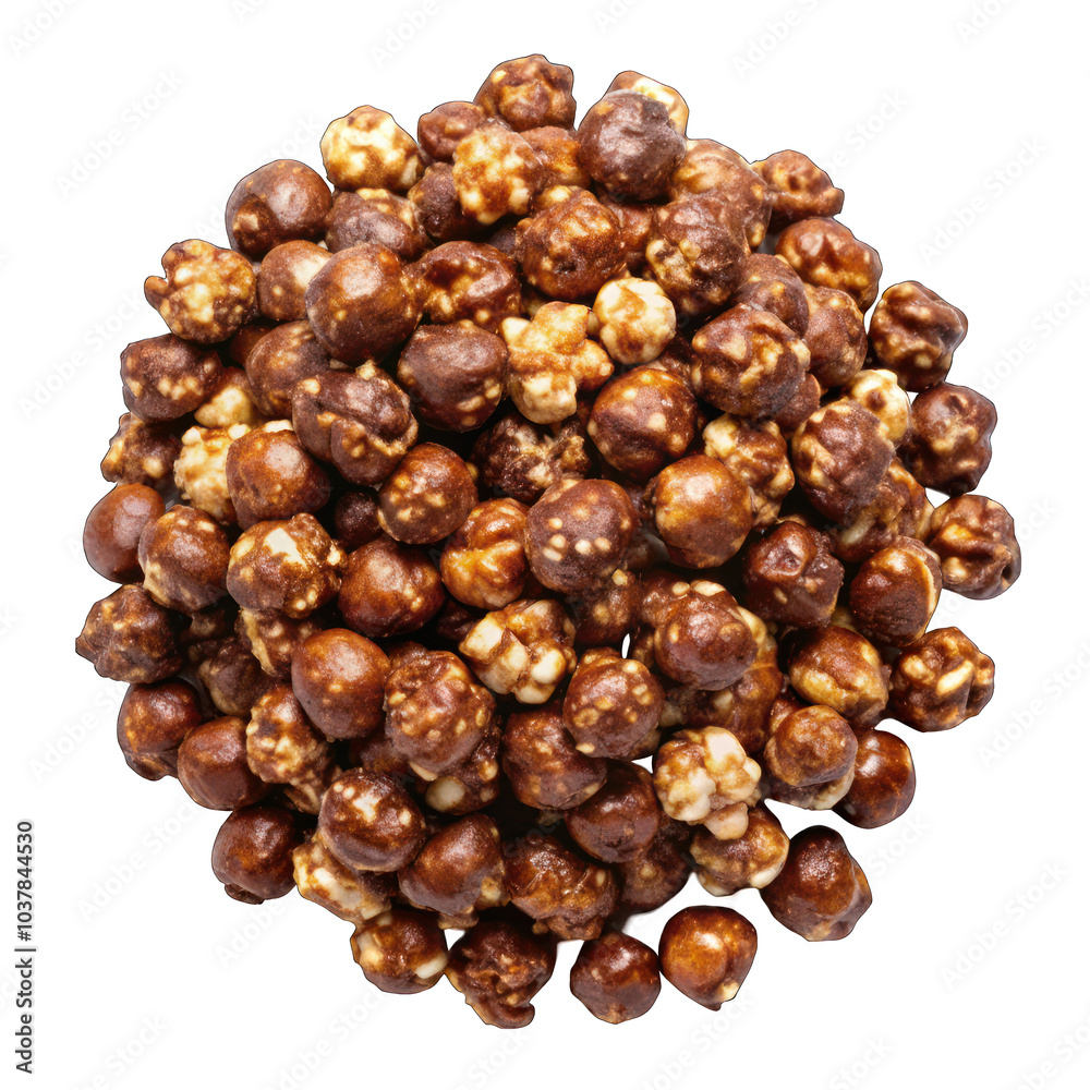 Fototapeta premium Chocolate popcorn pile top view isolated on transparent background
