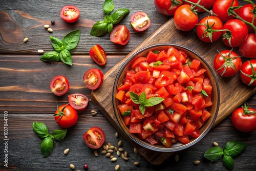 Close-up of fresh chopped tomatoes ready for cooking