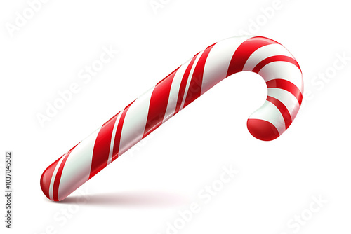 A classic red and white striped candy cane, often associated with Christmas and festivities.