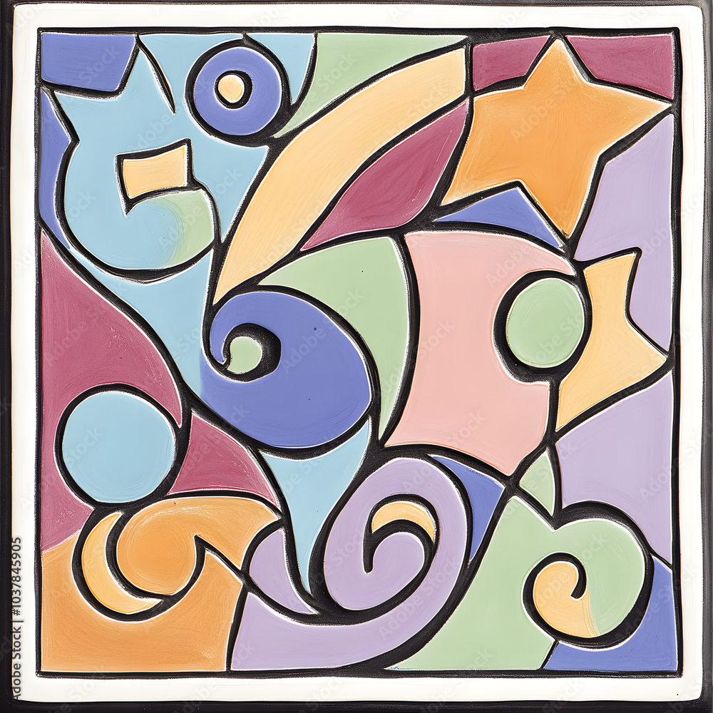 Fototapeta premium Geometric and Organic Doodle Tile and Carpet Designs with White Borders | Hand-drawn, Abstract, Floral, and Symmetrical Patterns in Soft Pastel and Earth Tones