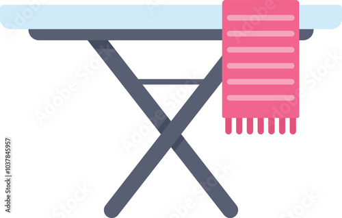 Simple vector illustration of an empty ironing board with a towel on it, household chores concept