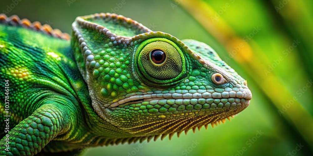 Fototapeta premium close-up of green chameleon blending in with background