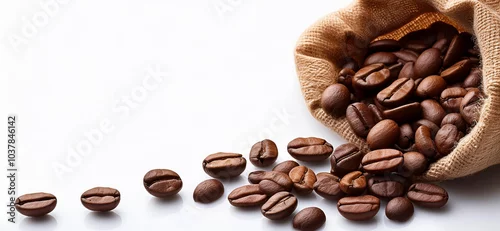 Panel kuchenny z motywem  ziarna kawy w jutowym worku na białym tle