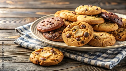 Closeup of homemade bakery and freshly baked cookies on a plate