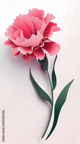 Carnation flower logo 3d vector papercut