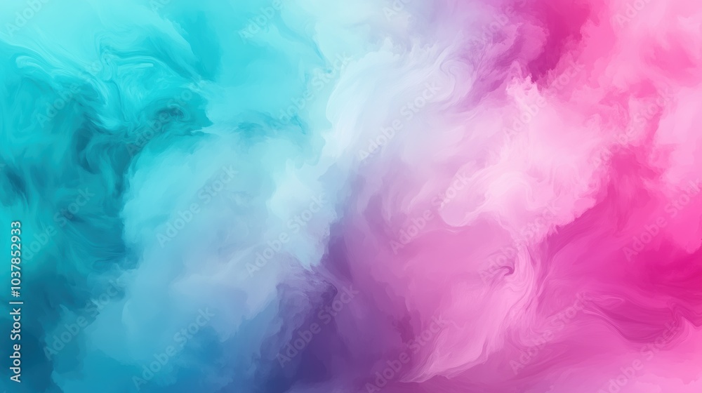 Vibrant abstract background with pink, blue, and teal colors blending into a dreamy smoke texture. This watercolor painting captures a soft yet dynamic scene, evoking a sense of fantasy and imaginatio Vibrant abstract background with pink, blue, and teal colors blending into a dreamy smoke texture. This watercolor painting captures a soft yet dynamic scene, evoking a sense of fantasy and imaginatio