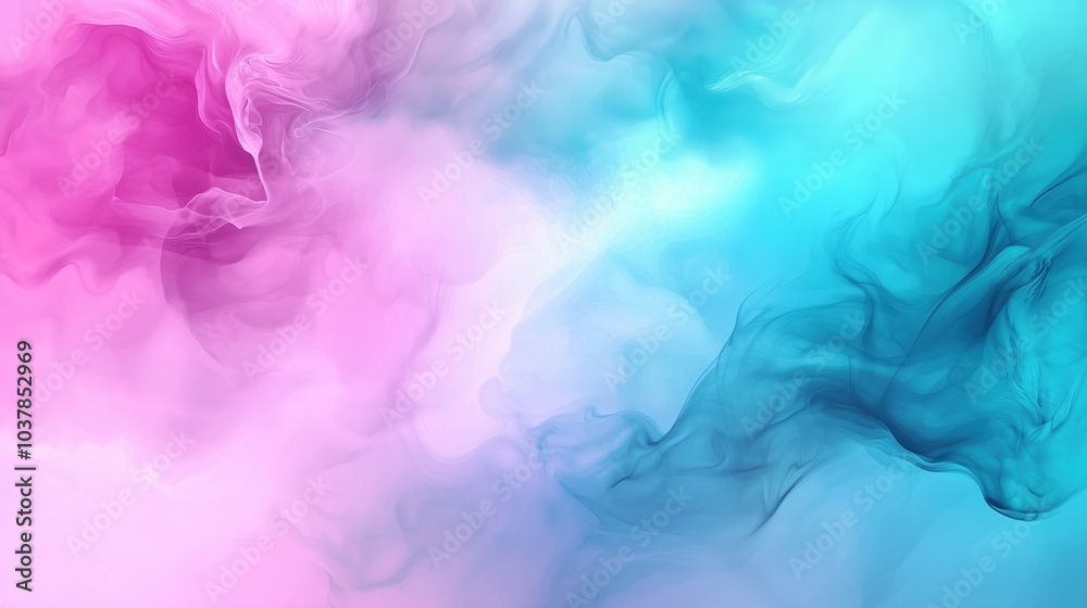 Vibrant abstract background with pink, blue, and teal colors blending into a dreamy smoke texture. This watercolor painting captures a soft yet dynamic scene, evoking a sense of fantasy and imaginatio Vibrant abstract background with pink, blue, and teal colors blending into a dreamy smoke texture. This watercolor painting captures a soft yet dynamic scene, evoking a sense of fantasy and imaginatio