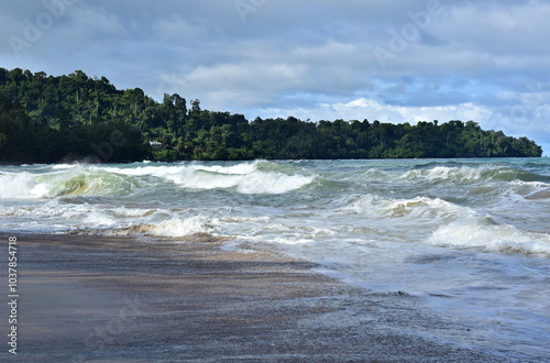 Big waves on the seashore. Khao Lak. Thailand.