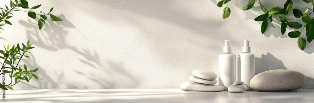 White Bottles and Stones on a White Background White Bottles and Stones on a White Background