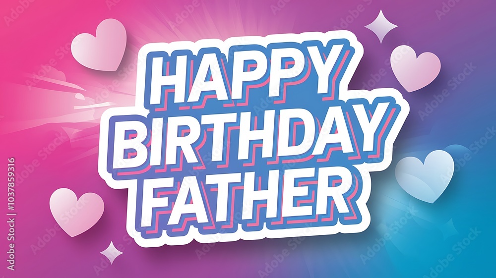 Fototapeta premium Happy Birthday Father Greeting Card with Hearts and Stars