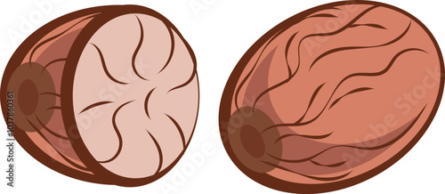 simple illustration of whole and chopped nutmeg