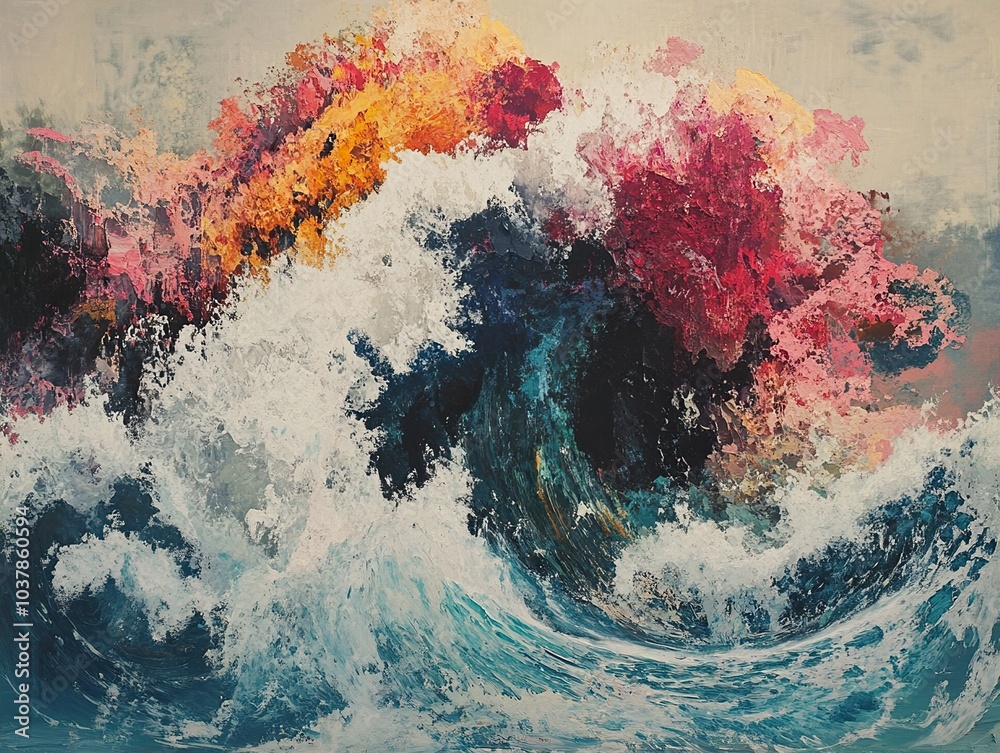 Abstract Ocean Wave Painting - Blue Sea with White Foam Abstract Ocean Wave Painting - Blue Sea with White Foam