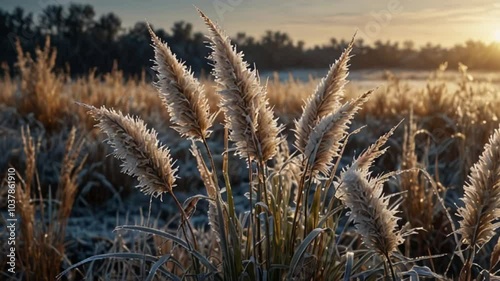 Animation of Summer’s Bright Sun Over Reed Grass. Intense summer sun casting vibrant light on reed grass. Realistic motion. photo